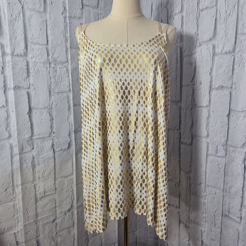 Lane Bryant 22/24 White Gold Drops Strappy Criss Cross Dressy Casual Tank Top